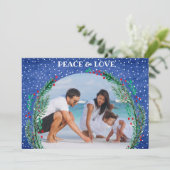 Pine Wreate Blue-kerstfoto Feestdagenkaart (Staand voorkant)