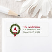Pine Wreate Monogram Holiday Return Address Etiket (Insitu)