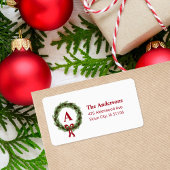 Pine Wreate Monogram Holiday Return Address Etiket