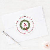 Pine Wreate Monogram Holiday Return Address Ronde Sticker (Envelop)