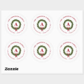 Pine Wreate Monogram Holiday Return Address Ronde Sticker (Vel)