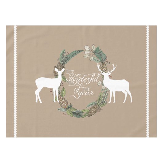 Pine Wreater Deer most Wonderful Life Tablecloth Tafelkleed (Voorkant (Horizontaal))