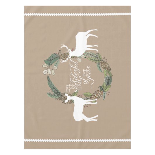 Pine Wreater Deer most Wonderful Life Tablecloth Tafelkleed (Voorkant)