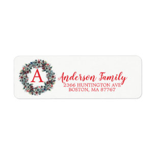 Pine Wreater kerstmonogram adreslabel Etiket