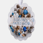Pine Wreath Blauw en Wit Zakelijk Vakantie Papier Ornament Kaart (Links)