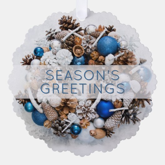 Pine Wreath Blauw en Wit Zakelijk Vakantie Papier Ornament Kaart (Voorkant)