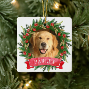 Pine Wreath Dog Foto Keramisch Ornament