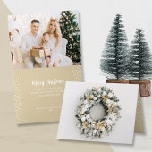Pine Wreath Folded Photo Small Kerstmis Feestdagen Kaart