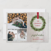 Pine Wreath Joyful Wishes 3 Foto Feestdagenkaart (Voorkant)