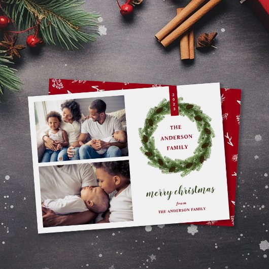 Pine Wreath Merry 2 Foto Feestdagenkaart