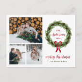 Pine Wreath Merry 3 Foto Feestdagenkaart (Voorkant)