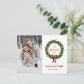 Pine Wreath Merry-kerstfoto Feestdagenkaart (Staand voorkant)