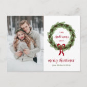 Pine Wreath Merry-kerstfoto Feestdagenkaart (Voorkant)