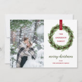 Pine Wreath Merry-kerstfoto Feestdagenkaart (Voorkant)