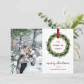 Pine Wreath Merry-kerstfoto Feestdagenkaart (Staand voorkant)