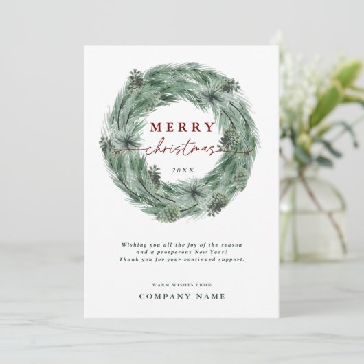 Pine Wreath Merry kerstKaart met QR-code (Staand voorkant)