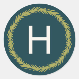 Pine Wreath Monogram Ronde Sticker