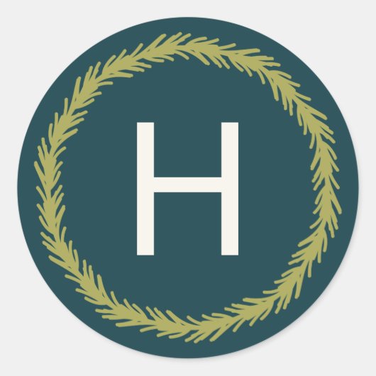 Pine Wreath Monogram Ronde Sticker (Voorkant)