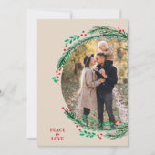 Pine Wreath op Cream-kerstfoto Feestdagenkaart (Voorkant)