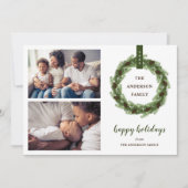 Pine Wreath Prettige feestdagen 2 Foto Feestdagenkaart (Voorkant)