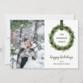 Pine Wreath Prettige feestdagen Foto Feestdagenkaart (Voorkant)