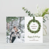 Pine Wreath Prettige feestdagen Foto Feestdagenkaart (Staand voorkant)