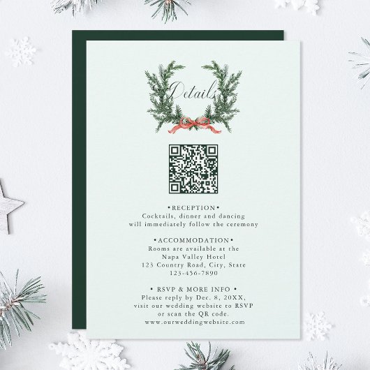 Pine Wreath Wedding QR Code Details Mint Green Informatiekaartje