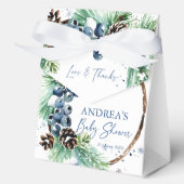 Pine wreath winter baby shower favors personalized bedankdoosjes (Voorkant)