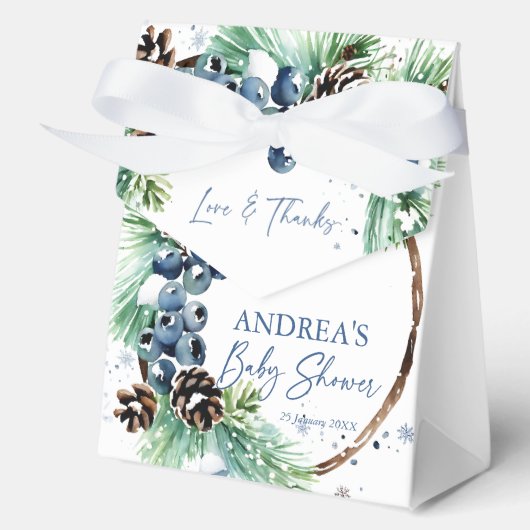 Pine wreath winter baby shower favors personalized bedankdoosjes (Voorkant)
