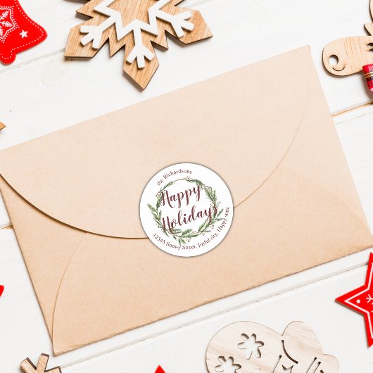 Pine WreatPrettige feestdagen Return Address Label