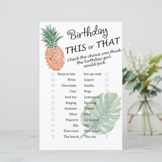 Pineappel Birthday dit of dat spel (Staand voorkant)