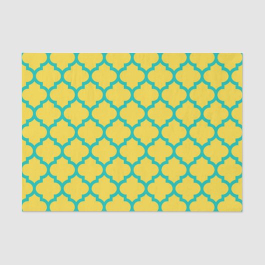 Pineappel Blauwgroen Marokkaans Quatrefoil Patroon Tissuepapier (Voorkant)