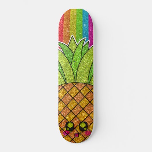 Pineappel Crown Gold Rainbow Glitter Sparkles Persoonlijk Skateboard (Voorkant)