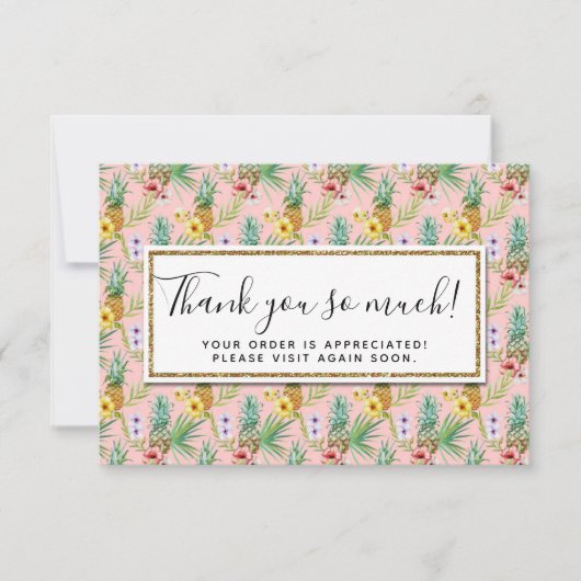 Pineappel en Hibiscus Waterverf Dank je wel Kaart (Voorkant)