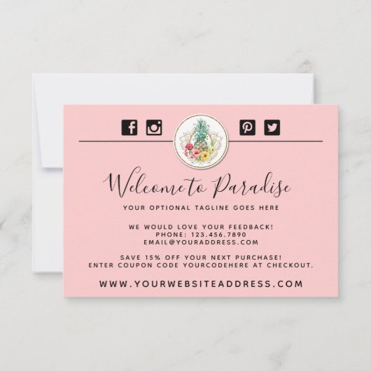 Pineappel en Hibiscus Waterverf Dank je wel Kaart (Achterkant)