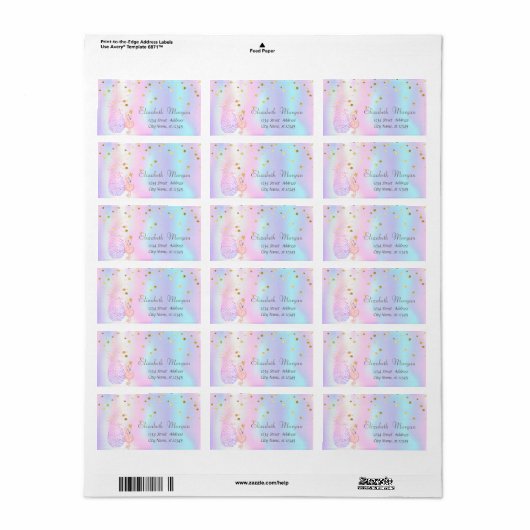 Pineappel Gold Confetti Holographic Pink Flamingo Etiket (Full Sheet)