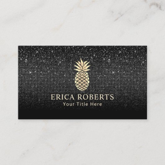 Pineappel Gold Logo Modern Black Glitter Visitekaartje (Voorkant)
