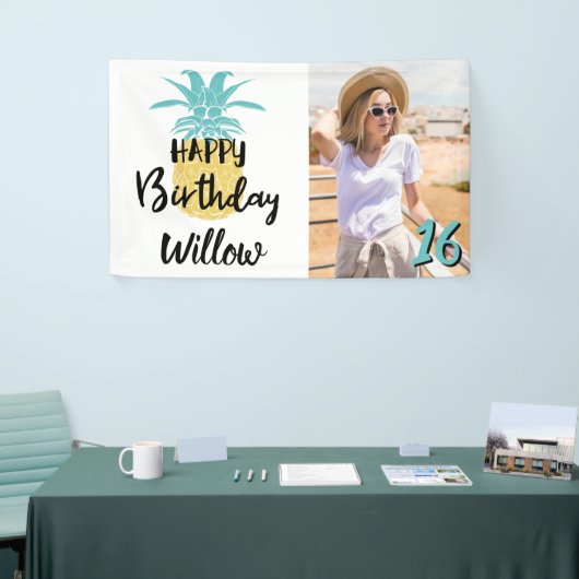 Pineappel Happy Birthday Luau Party, elke leeftijd Spandoek (Beurs)