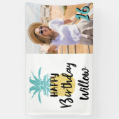 Pineappel Happy Birthday Luau Party, elke leeftijd Spandoek (Verticaal)