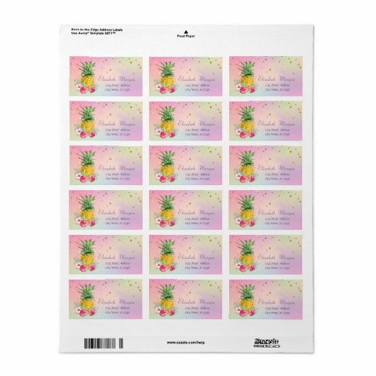 Pineappel Hibiscus Cool Folie Confetti Holografisc Etiket (Full Sheet)