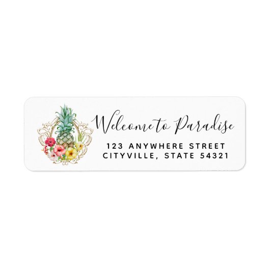 Pineappel & Hibiscus Flowers Tropic Return Address Etiket (Voorkant)