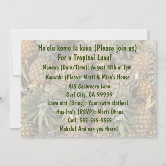 Pineappel Luau Tropische uitvindingen Kaart (Achterkant)
