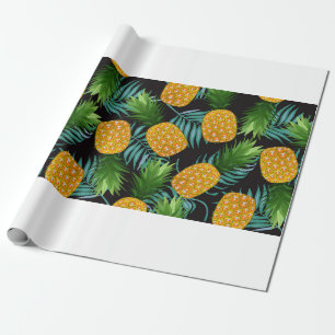 Pineappel naadloos met palmbladeren op bla cadeaupapier
