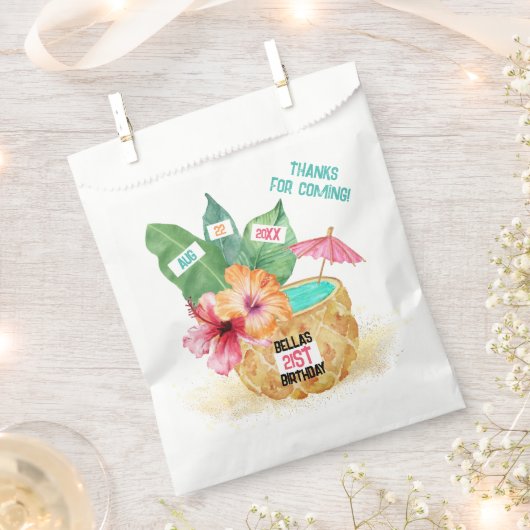 Pineappel Palm Hibiscus Tropical Cocktail Birthday Bedankzakje (Geknipt)