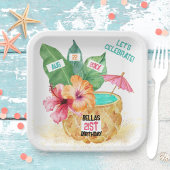 Pineappel Palm Hibiscus Tropical Cocktail Birthday Papieren Bordje