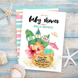 Pineappel Palm Hibiscus Tropisch Baby shower Kaart