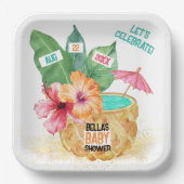 Pineappel Palm Hibiscus Tropisch strand Baby showe Papieren Bordje (Voorkant)