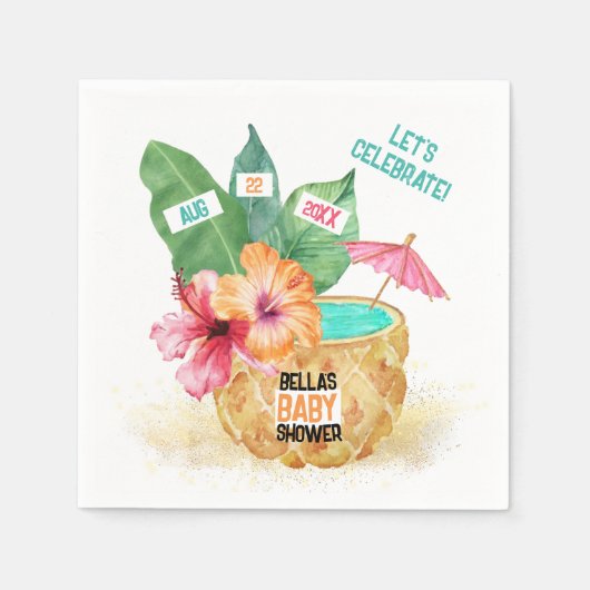 Pineappel Palm Hibiscus Tropisch strand Baby showe Servet (Voorkant)