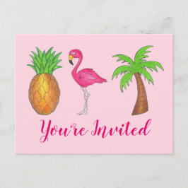 Pineappel palmboom voor partijuitnodiging roze fla uitnodiging briefkaart