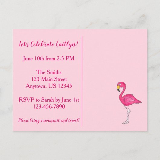 Pineappel palmboom voor partijuitnodiging roze fla uitnodiging briefkaart (Achterkant)